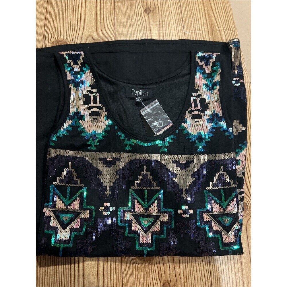Papillon Women Sequin Geometric Design Tank Mini Dress Sleeveless Black Sz Small - Picture 4 of 6